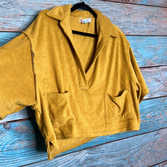 Free People Beach Golden Yellow Sweater Top Size Medium - Picture 3 of 5